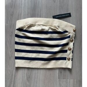 Central Park West Flynn Button Bandeau Striped Knit Tube Top Gold‎ Button size S